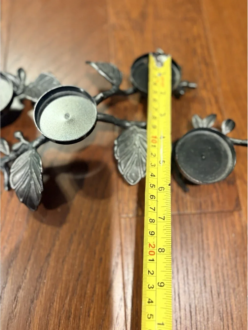 5 Tea light Candle Holder Leaves On Metal Branch 15” Long